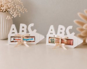 Einschulung Geschenk ABC Stift - Geld- oder Schokohalter