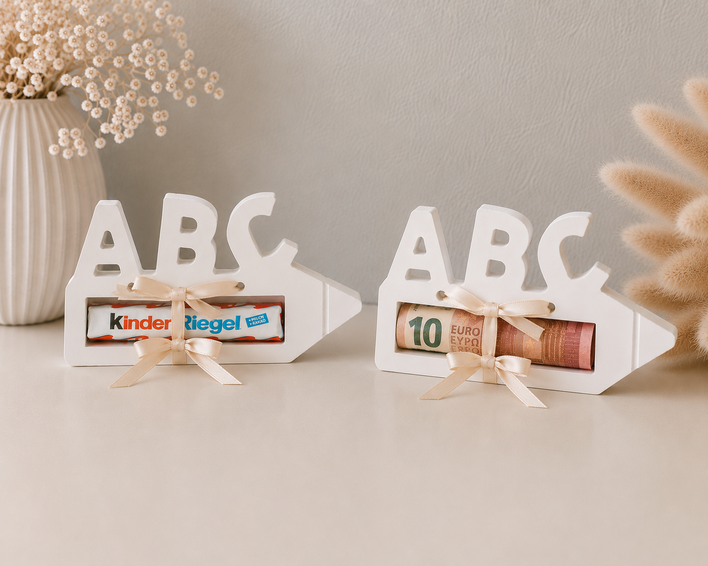 Einschulung Geschenk ABC Stift - Geld- oder Schokohalter